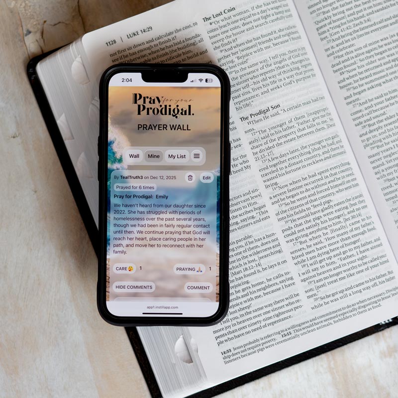 Phone with prodigal prayer wall and bible